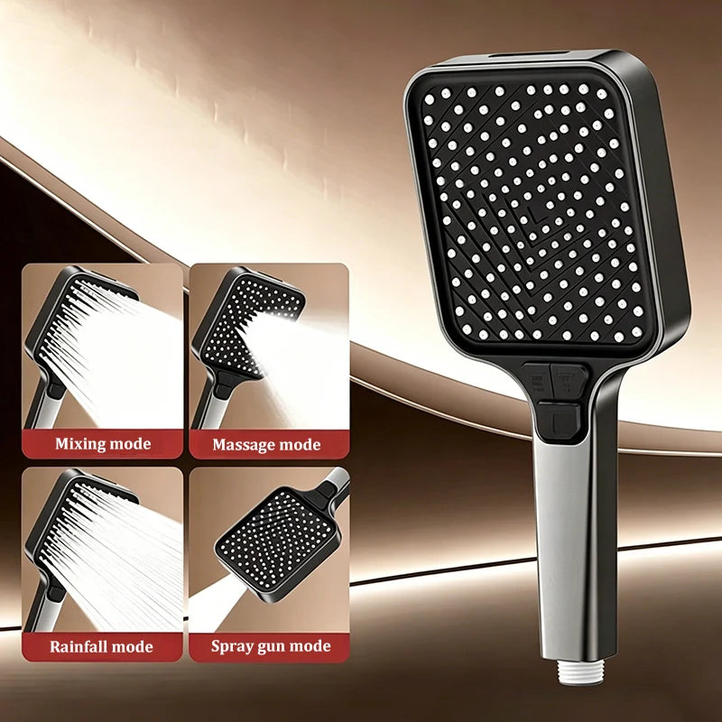 4-Mode Square Handheld Showerhead – High Pressure & Rainfall