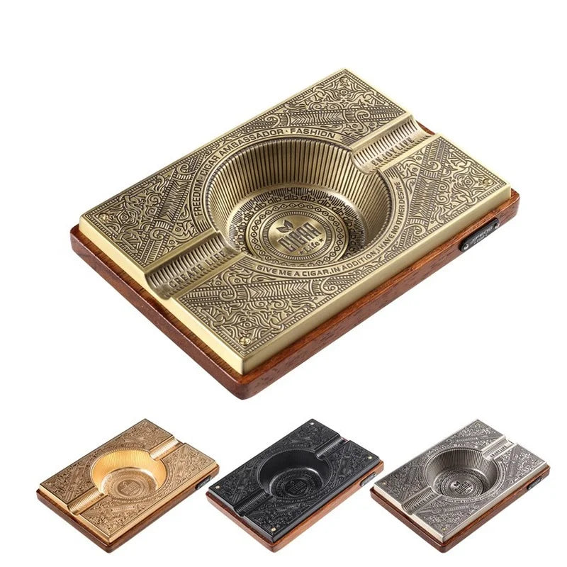 Vintage Carved CIGAR ASHTRAY large double slot club bar household solid wood metal ashtray cigar ashtray Oasis Select