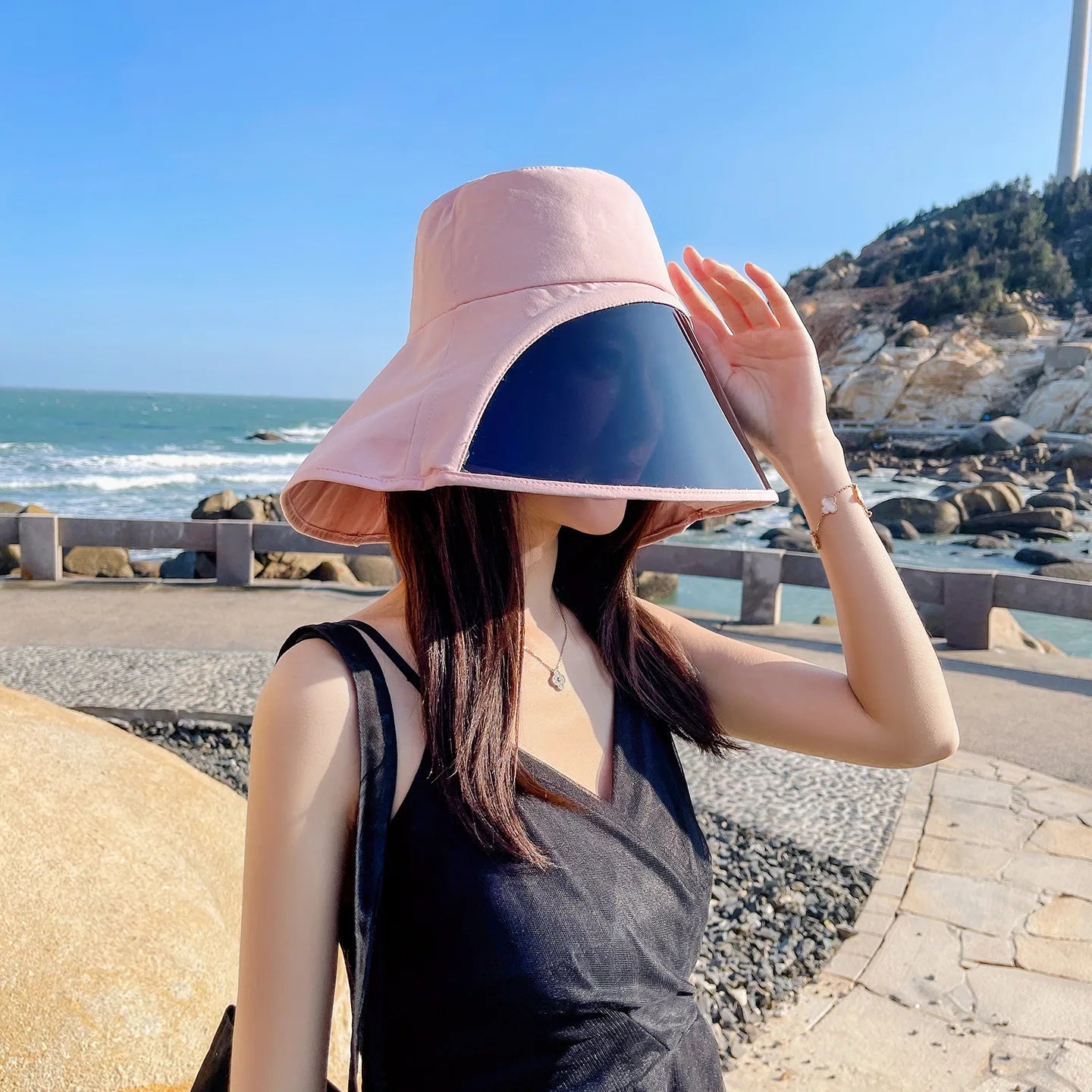 Wide Brim Full Face Cover Bucket Hat for Women Summer Beach Sun Hat with UV Protection Visor Flap Fisherman Cap Outdoor Sports Oasis Select Pink M 56-58cm