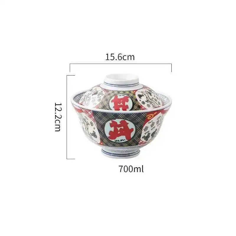6-inch Japanese Ceramic Rice Ramen Bowl Instant Noodle Soup Bowl With Lid Kitchen Tableware Supplies Oasis Select 2