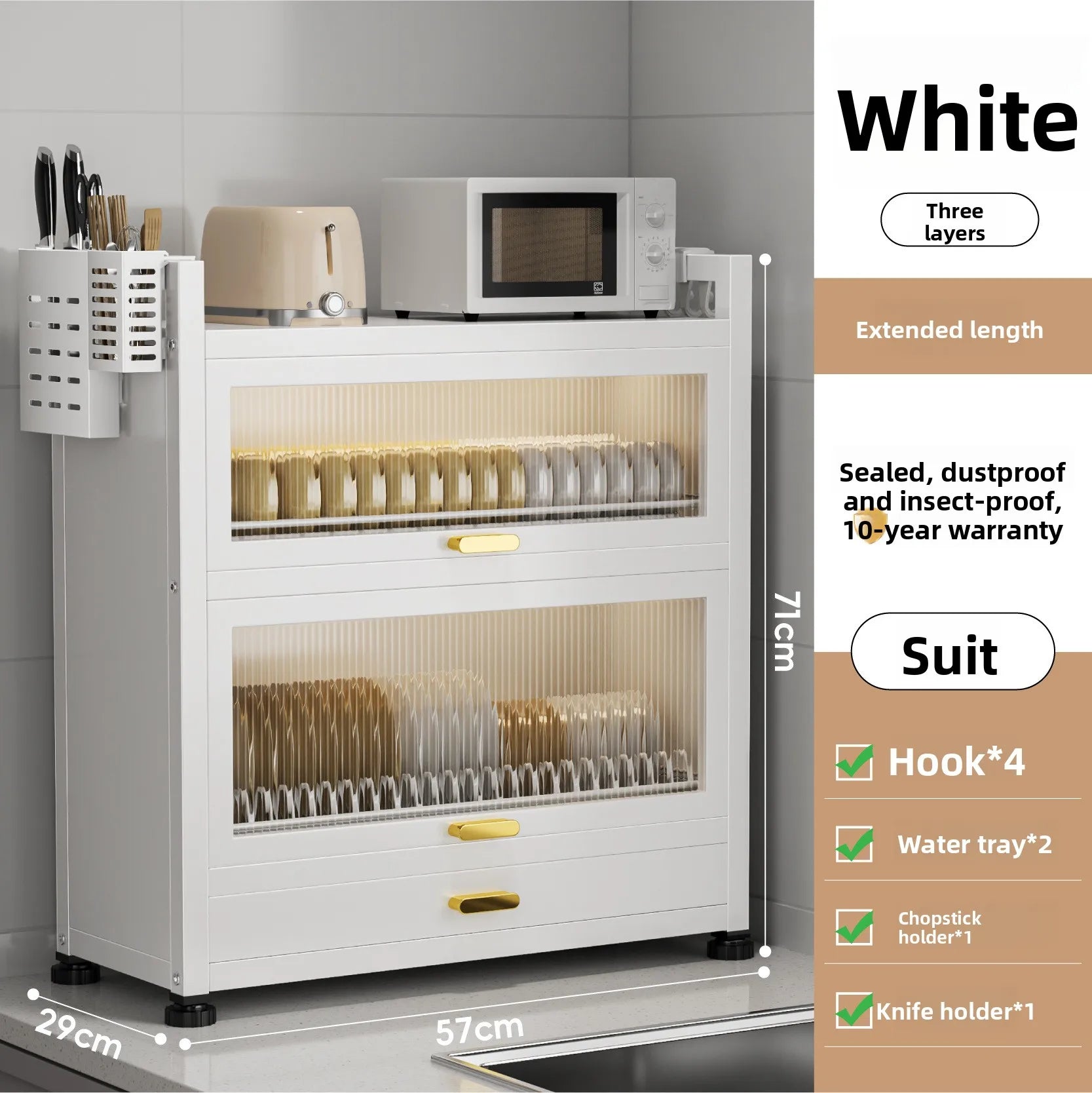Kitchen cupboard storage box with door, dust-proof bowl rack, countertop, dish storage rack, chopsticks, dishes, drain rack Oasis Select CT-57-White