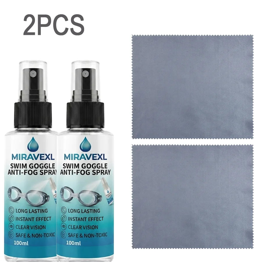 MIRAVEXL Swim Goggles Anti-Fog Spray Defogger Lens Cleaner for Diving Mask Swimming Glasses with Free Cleaning Cloth Oasis Select 2PCS