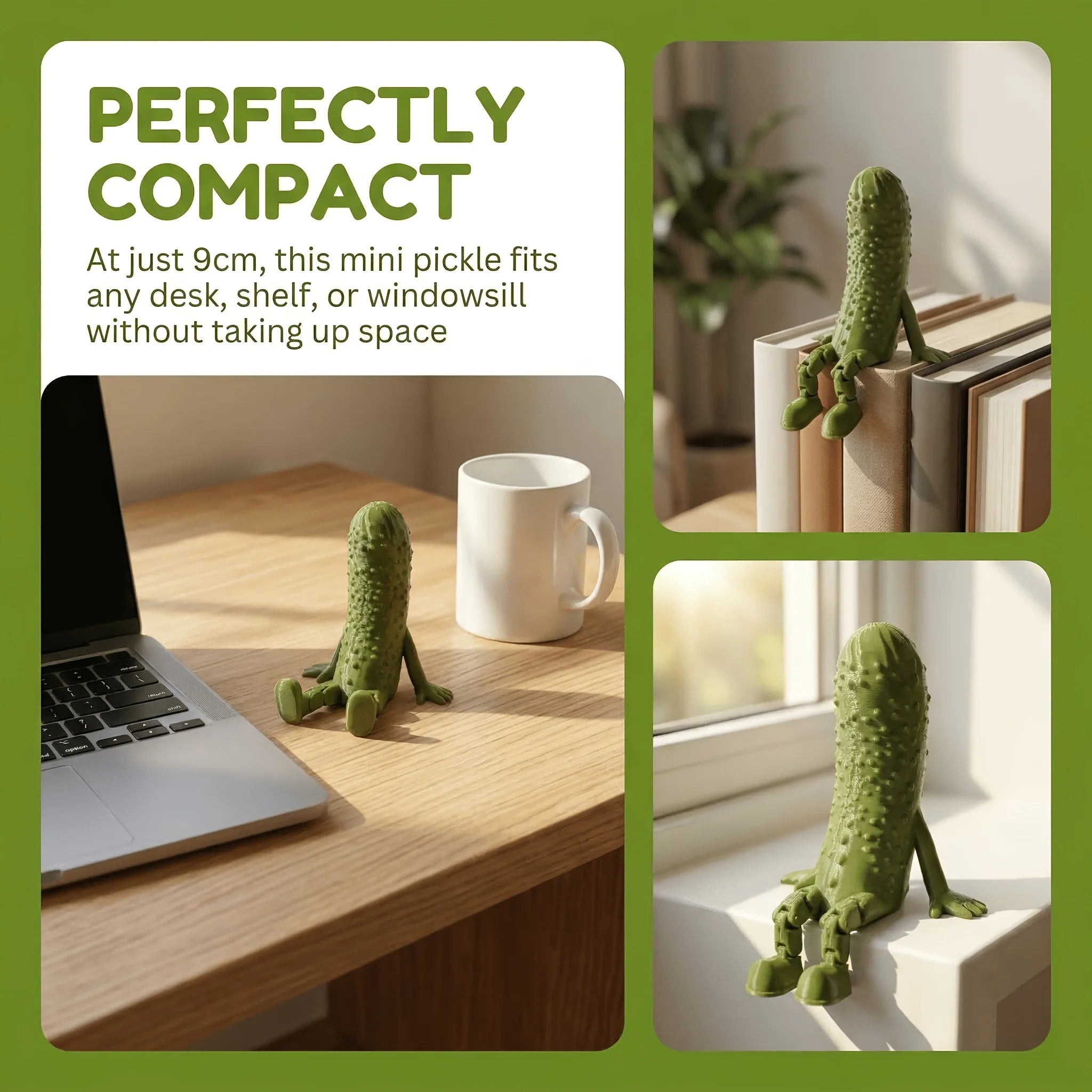 Articulated Pickle Figurine 3D Printed Movable Pickle Desk Accompanying Fruit Little People Ornament Fun Quirky Home Decor Gifts Oasis Select