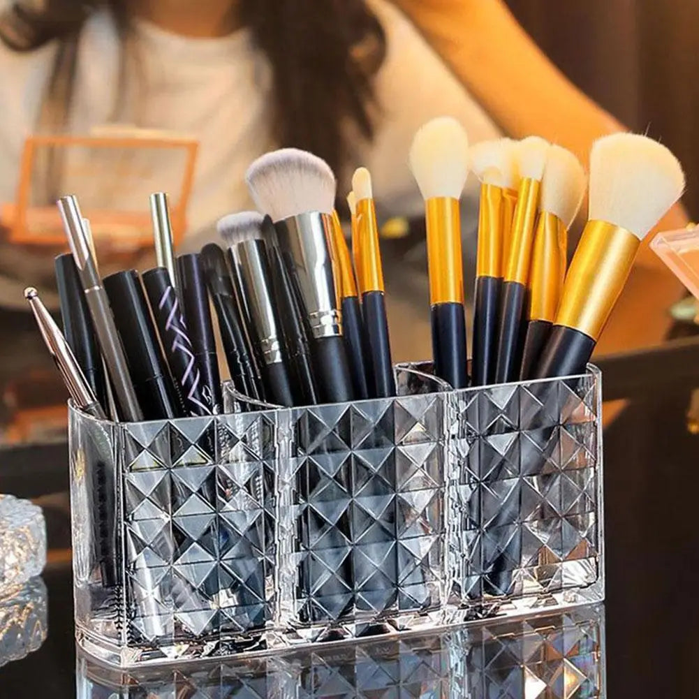 3-Slot Acrylic Makeup Brush Holder & Cosmetic Organizer Makeup Organizer Oasis Select