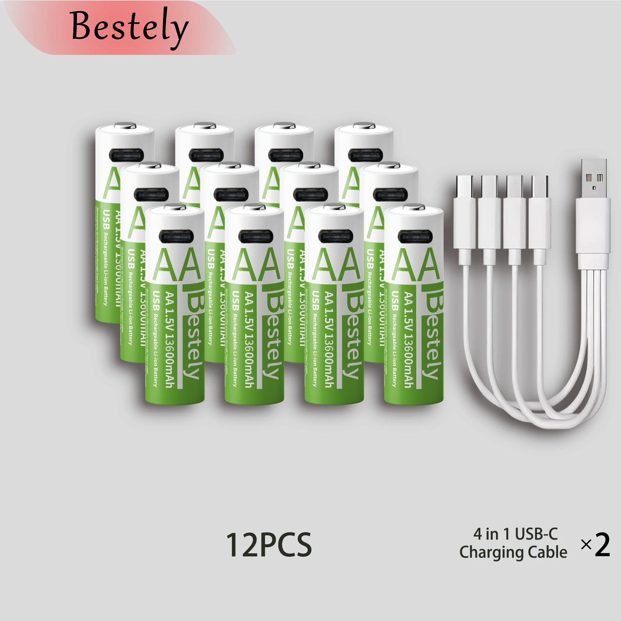 Bestely 1.5V 13600mAh USB AA Li-ion Rechargeable Battery, Fast Charging , 2000 Cycle for Xbox Controller Toys Camera Flash Oasis Select 12 pcs batteries