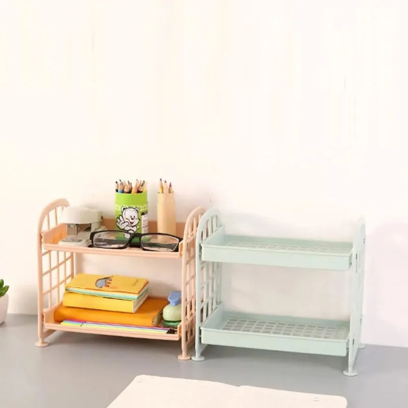 1pcs Cute Desktop Storage Rack Double-layer Removable Cosmetic Organizer Kawaii Stationery Shelf for Dorm Bedroom Desk Decor Oasis Select