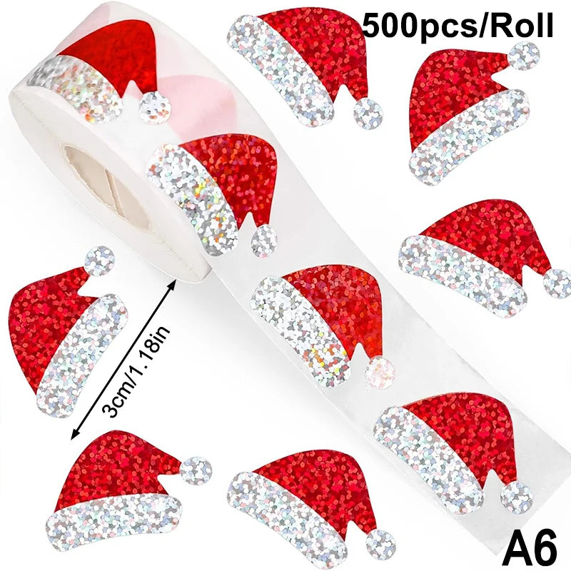 200-500pcs Christmas Stickers Christmas Tree Santa Hat Self-Adhesive Gift Tags PVC Gift Wrapping Seals Decals Party Decorations Oasis Select onesize A6