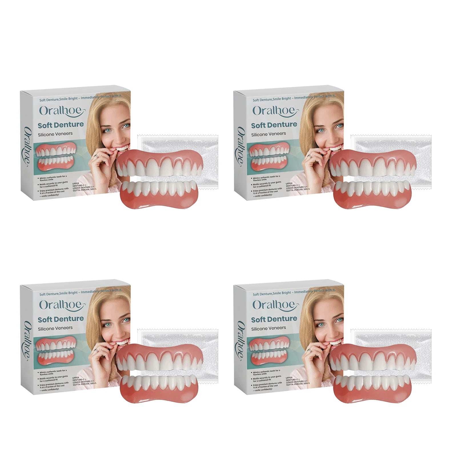 Soft Denture Silicone Kit Temporary Tooth Upper Lower Veneers Denture Decoration Set Fake Teeth Veneers Smile Correction Kit Oasis Select 4 set boxed