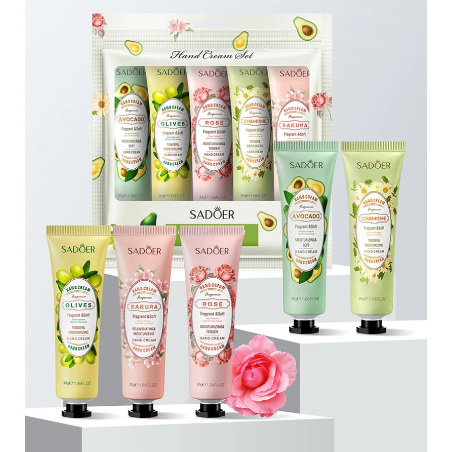 5Pcs Set Fragrance Hand Cream Smooth Refreshing Long-lasting Hydration Moisturizing Hand Care Christmas Gift Oasis Select 5PCS flower fruit