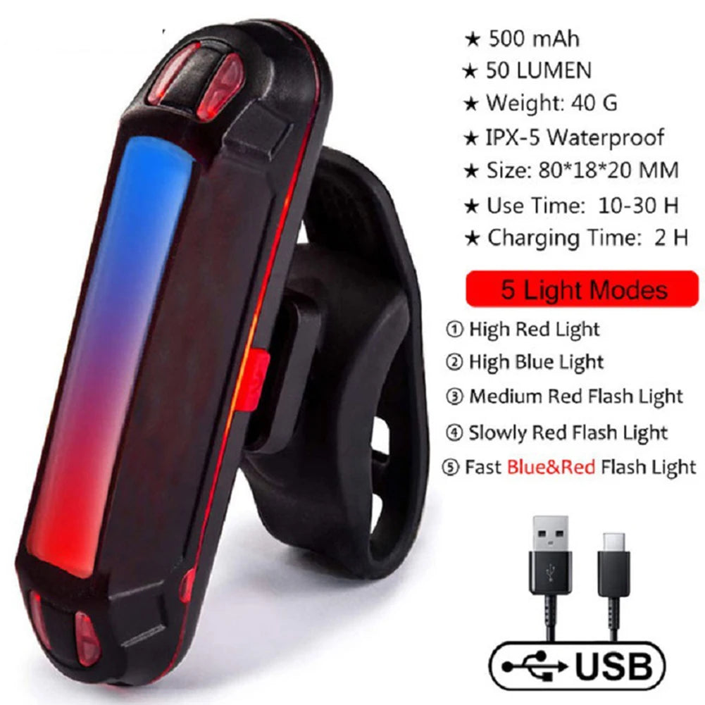 Bike Tail Light LED Front Rear Light Bicycle Waterproof Mountain Cycling Tail Lamp Protective Safty-warning Lamp Bikes Parts Oasis Select Red and Bule