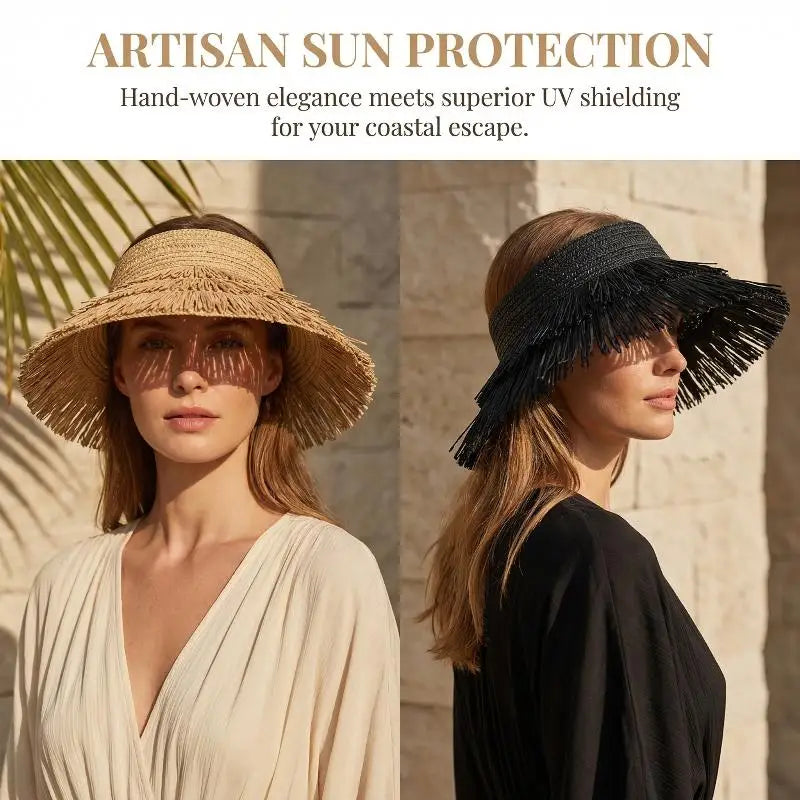 Straw Hat Women Summer Fashion Fringe Sun Protection Wide Brim Lightweight Designer Brand Adjustable For Beach Activities Oasis Select