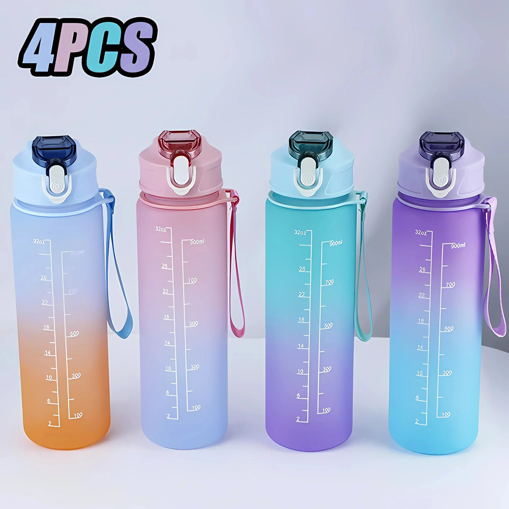 900ml Sports Water Bottle High Temperature Resistant Graduated Straw Cup Rainbow Frosted Progressive Color Water Cup Plastic Cup Oasis Select Colorful 4PCS 900ml