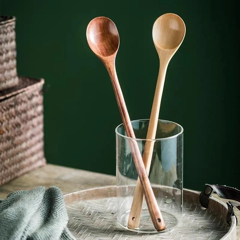 Long Handle Wooden Stirring Spoons – 13" Natural Wood Set Wooden Cooking Spoon Oasis Select
