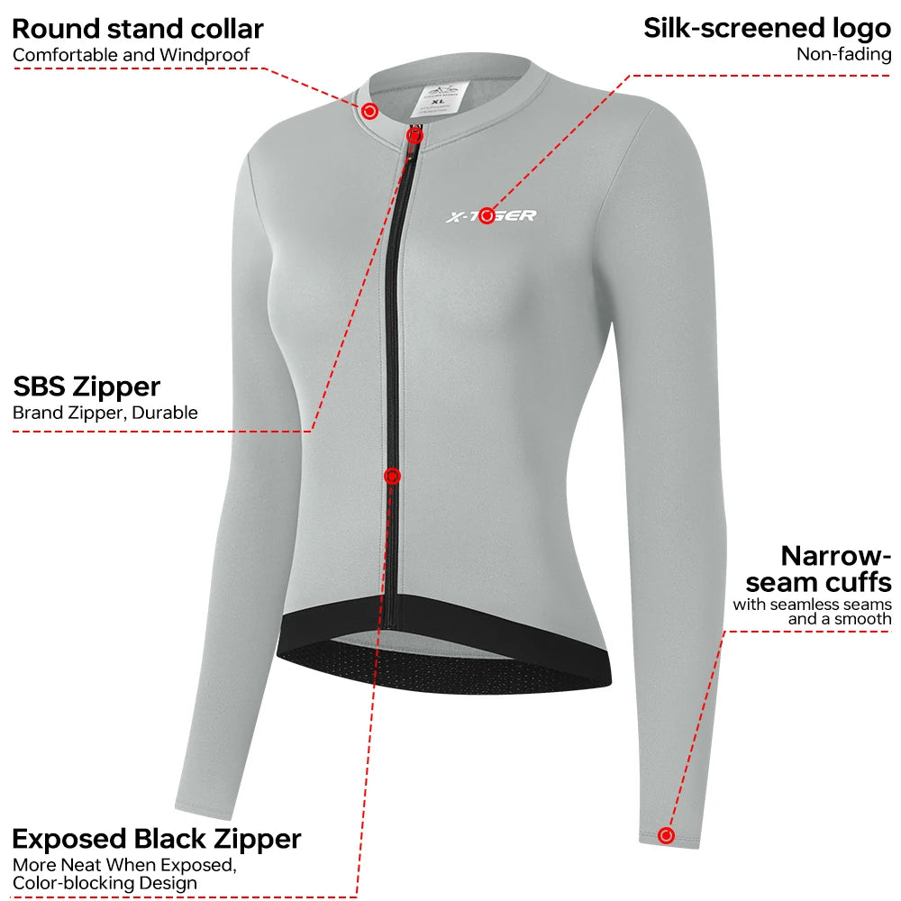 X-TIGER Winter Cycling Jersey Woman Warm Cycling Jacket Long Sleeve Jersey Full Zipper Female Mountain Road Bicycle Clothes Oasis Select