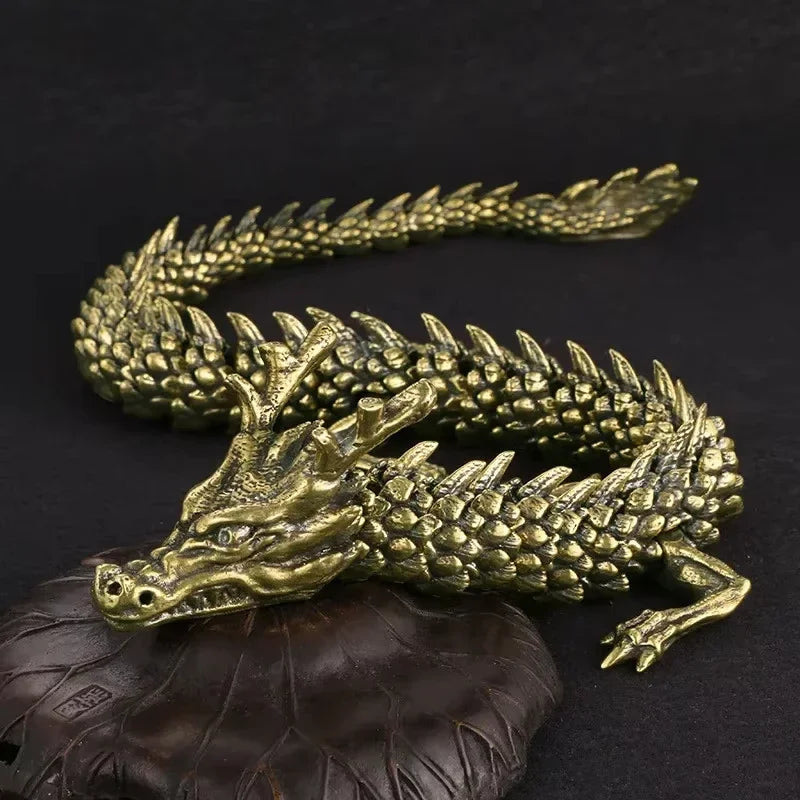 3D Dragon Statue Ornament Moveable Body Joints Ancient Copper Desktop Office ornament Brass Crafts Home Decoration Gifts Oasis Select