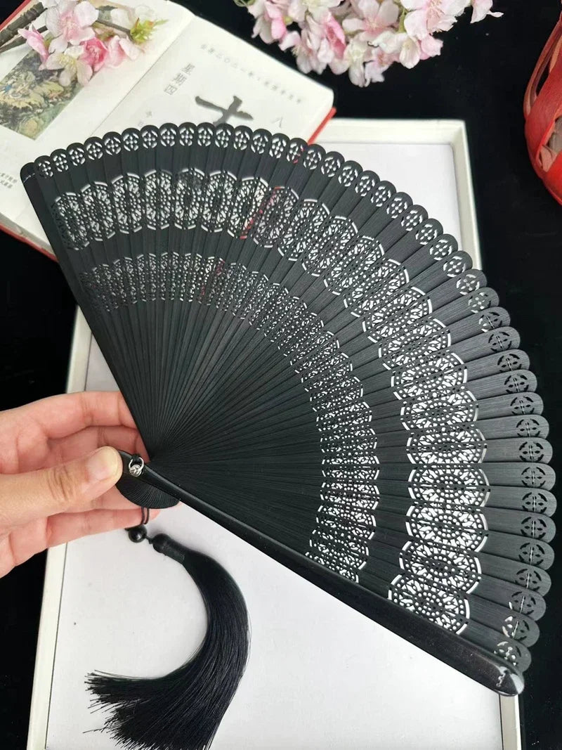 Bamboo Folding Fan Ancient Style Chinese Style Classical Dance Black Fan Summer Portable Folding Fan Oasis Select black