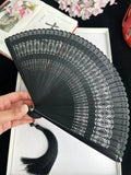 Bamboo Folding Fan Ancient Style Chinese Style Classical Dance Black Fan Summer Portable Folding Fan Oasis Select black
