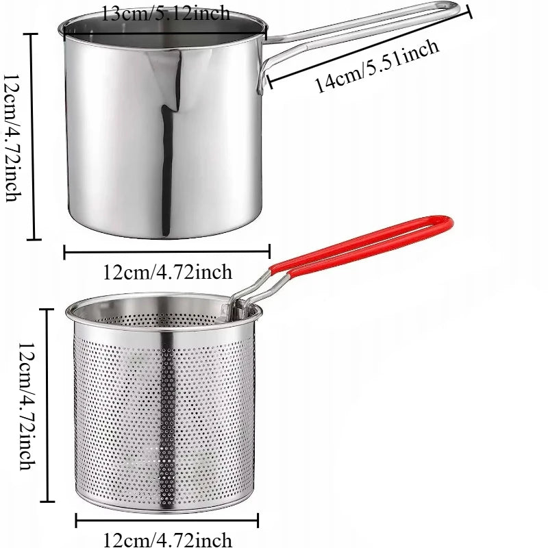 Kitchen Deep Frying Pan with Strainer Stainless Steel Tempura Fryer Versatile Cookware for Home Fried Food Preparation Oasis Select silvery