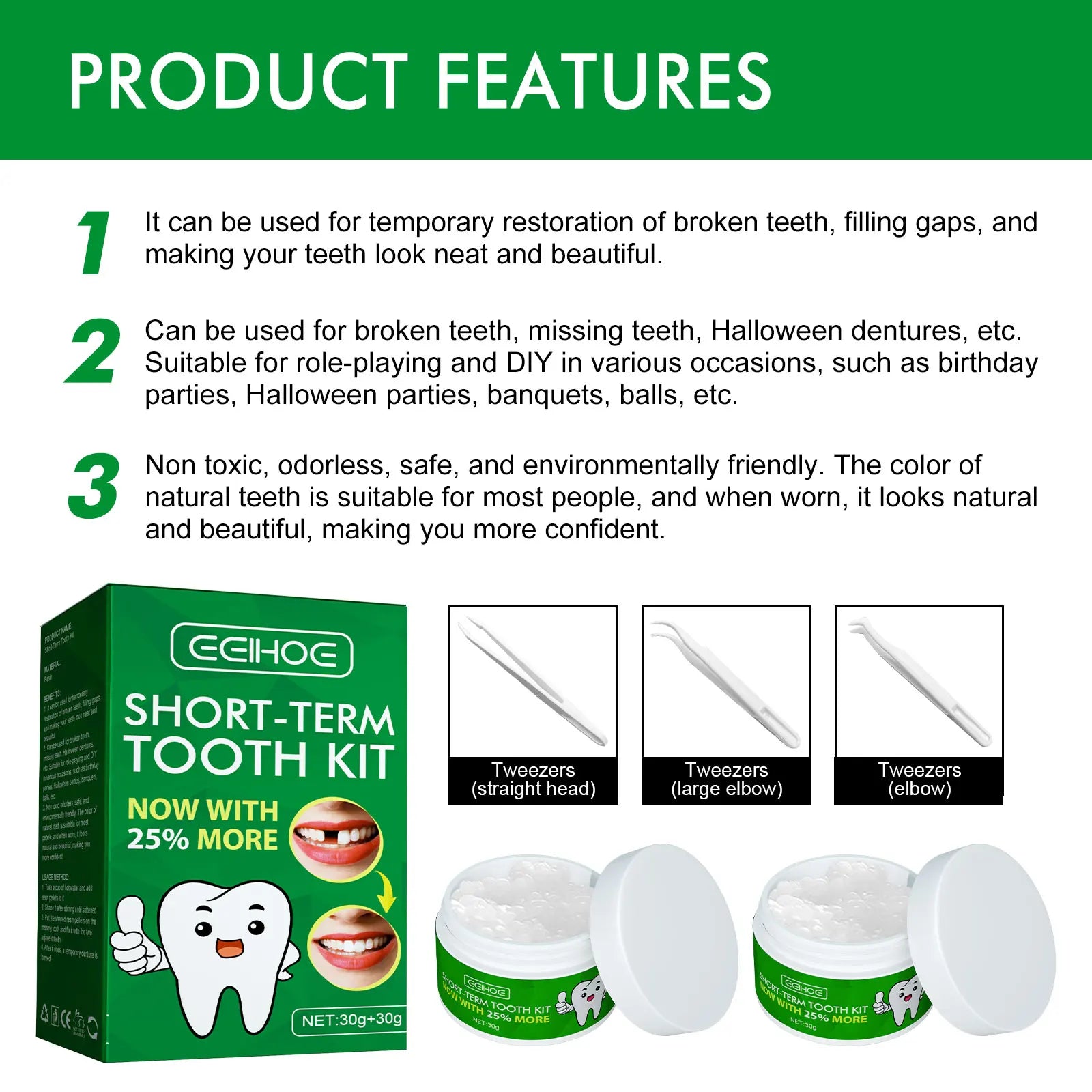 Temporary Tooth Kit, Moldable Dental Gel for Film & Ball Cosplay, Temporary Teeth Repair & Natural Dental Gap Filling Oasis Select