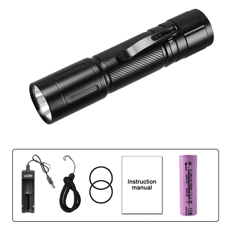 1200LM Aluminum Alloy LED Flashlight Pen Clip Head Torch Super Bright Spotlight Fishing Flashlight with 21700 Battery As A Gift Oasis Select Z18 Fixed Focus