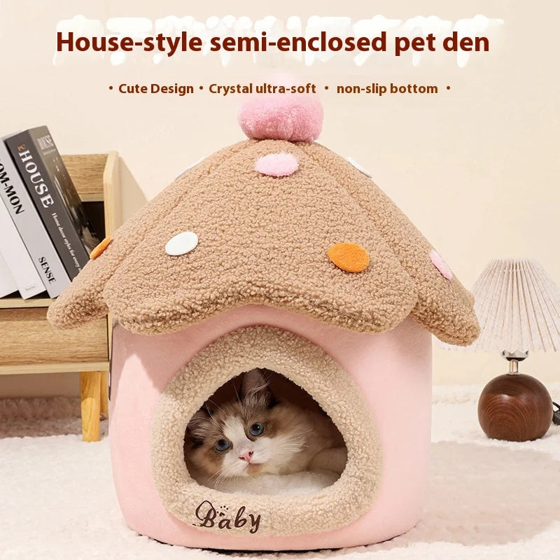 Mushroom House Cat Bed Pet House Dog and Cat Shelter Winter Closed and Warm Mushroom Cat House Detachable Oasis Select
