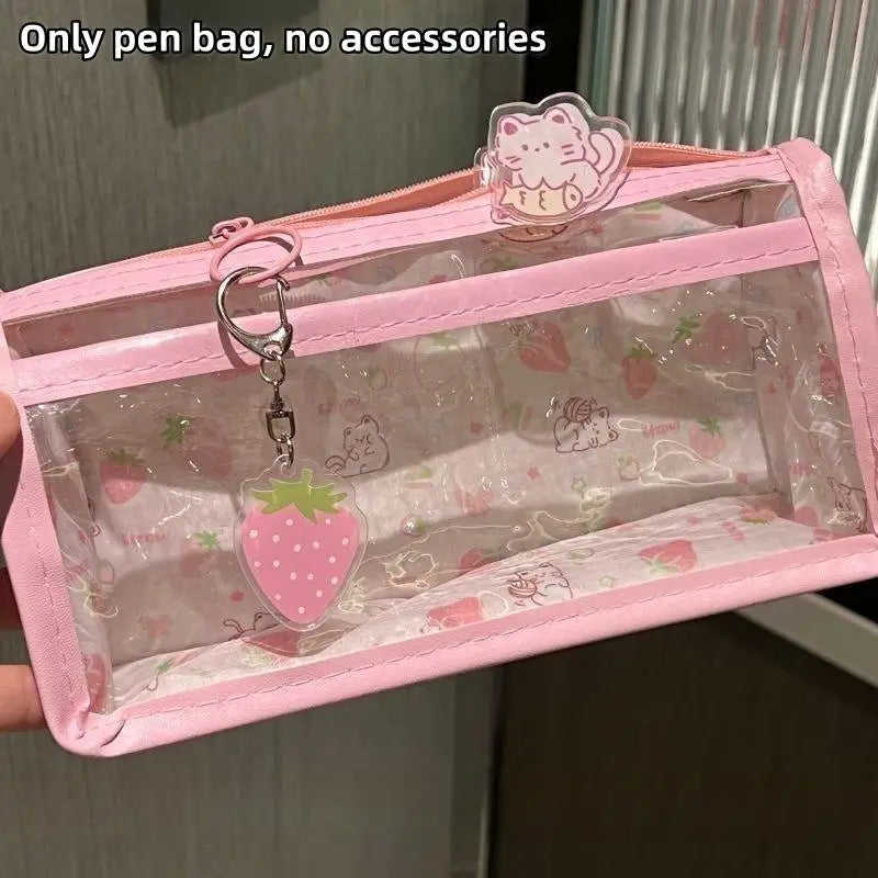 Cute Lightweight Transparent Pencil Case Large Capacity Zipper Pen Pouch for Primary School Students Stationery Storage Oasis Select A