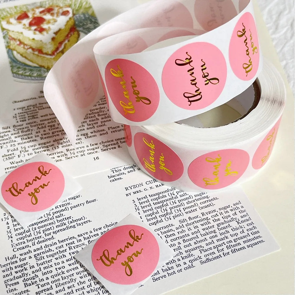 500 pcs/roll 1 inch hot stamping thank you stickers for gift wrapping, envelope sealing, corporate office supplies, Diy decorati Oasis Select Pink
