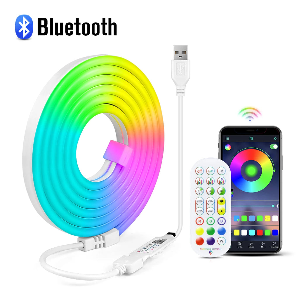 Smart Tuya Neon Strip WIFI/Bluetooth 2 Version APP Control 5V USB Ports RGB Neon Sign Waterproof DIY Room Wall Atmosphere Lamp Oasis Select Bluetooth Version USB 5V 5m