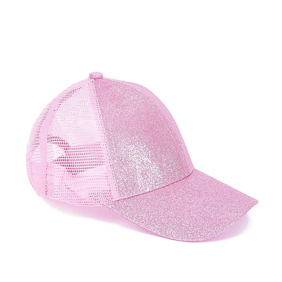 Classic quick drying large brim children's baseball cap with shiny ponytail and sequined hat, fashionable sun protection, casual Oasis Select 3