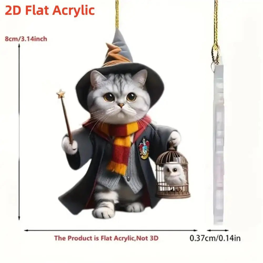 2D Acrylic Funny Cat Christmas Ornament | Santa Hat Pendant