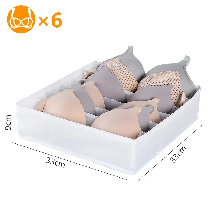 Sports Bra Underwear Organizer Storage Box Panties Socks Storage Boxes Wardrobe Clothes Organizer Cabinet Drawers Separator Box Oasis Select 6grids-white