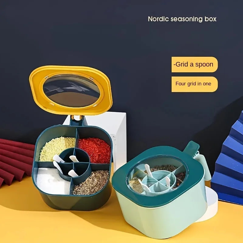 A 4-In-1 Large Capacity Seasoning Box with a Lid And Spoons Comes with Four Spoons for in The Home Kitchen for Salt Containers Oasis Select