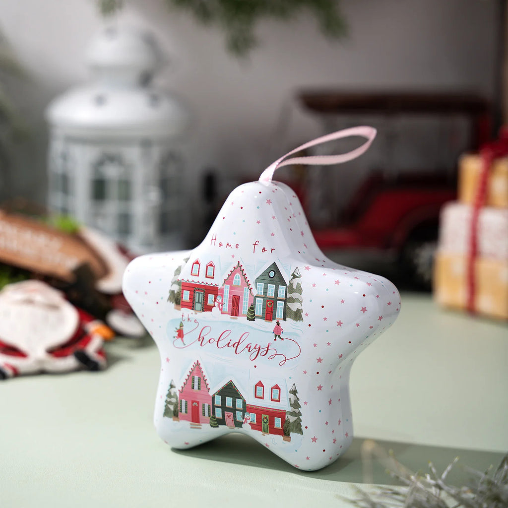 Christmas Tin Box Star Shaped Chocolate Cookies Candy Box With Hanging Rope Christmas Storage Box Ornaments Gifts Oasis Select Style D