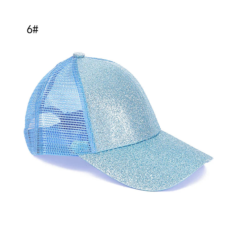 Classic quick drying large brim children's baseball cap with shiny ponytail and sequined hat, fashionable sun protection, casual Oasis Select 4