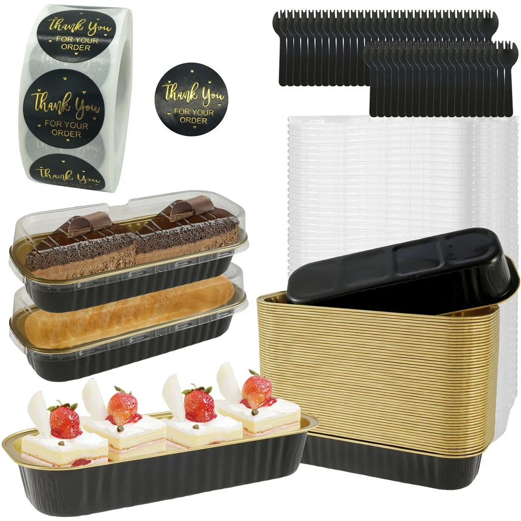 50-Set Mini Aluminum Foil Loaf Pans with Lids & Spoons 6.8oz Aluminum Foil Bakeware Oasis Select Black