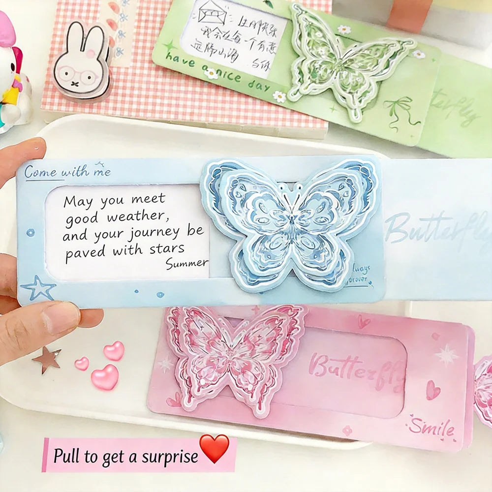 3D Butterfly Greeting Card Pull-Tab Surprise Letter with Envelope Birthday Card for Her Kawaii Cartoon Stationery Gift Bestie Oasis Select