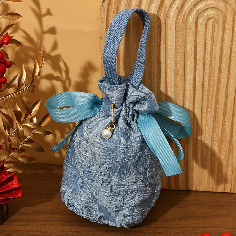 Chinese Style Embossed Flower Drawstring Candy Gift Bag