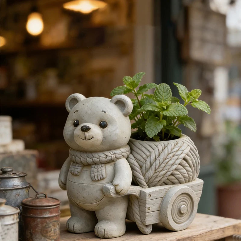 Floral Cart Bear Silicone Mold For DIY Cement Plaster Gypsum Cup - Resin Candle Holder Flower Pot Vase Tray Jewelry Mold Oasis Select