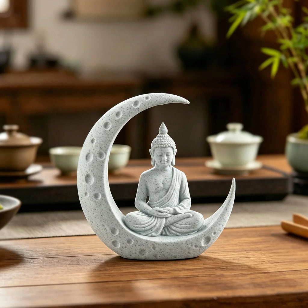 Moon Buddha Statue Home Meditating Buddha Figurine for Zen Garden Home Desktop Decor Spiritual Ornament YogaSpace Spiritual Gift Oasis Select Buddha Moon 1 9.5x9x3cm