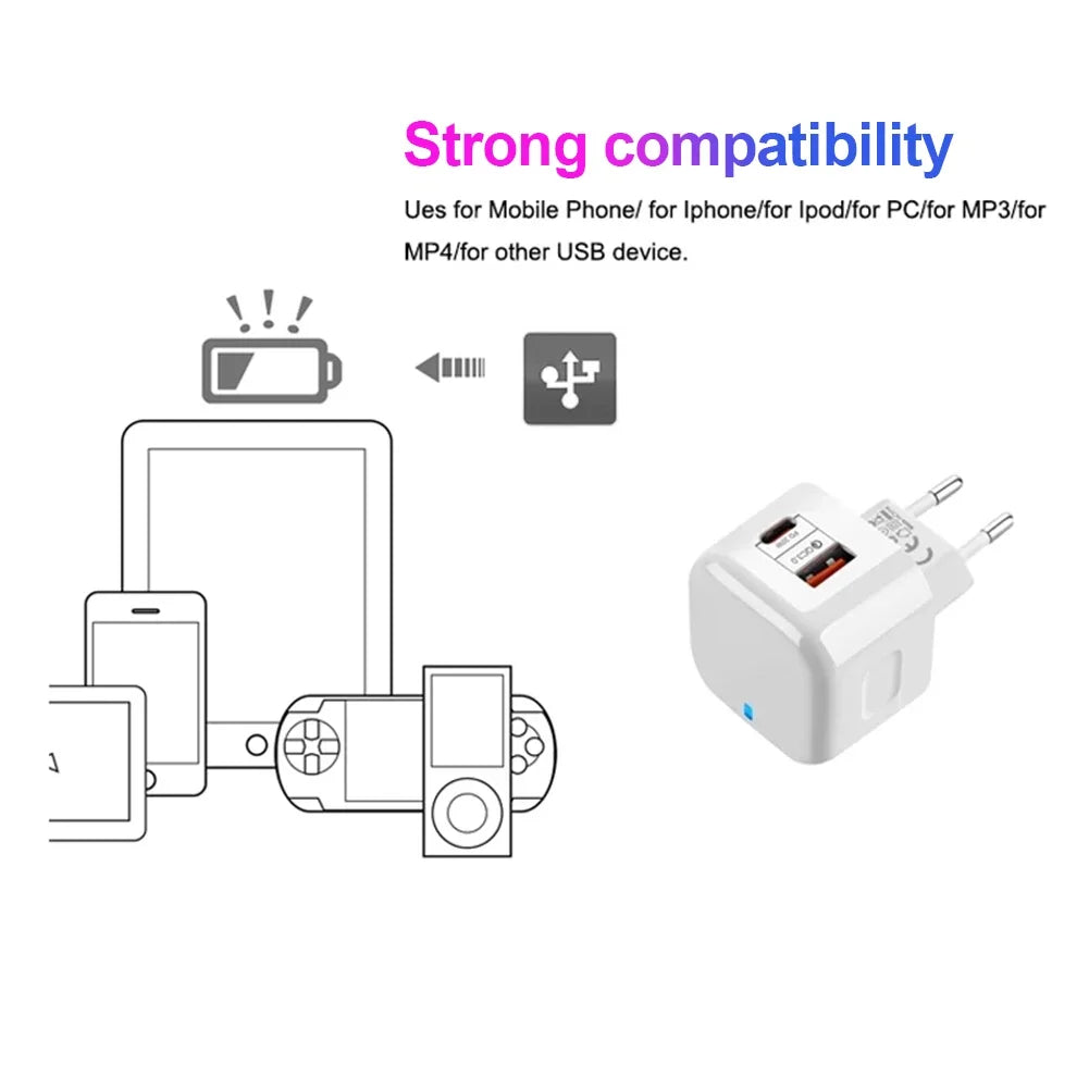 2 Ports QC3.0 Type C Charger PD 20W Quick Charger USB-C Fast Charging Travel Wall Charger Power Adapter For iPhone 12Pro Max Oasis Select