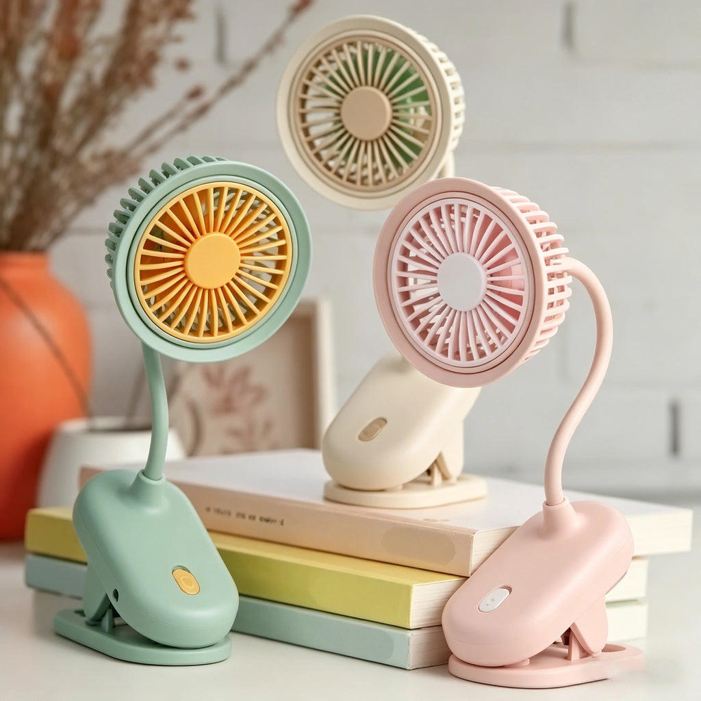 Clip-On Mini Fan 360° Flexible Neck | USB Rechargeable Quiet
