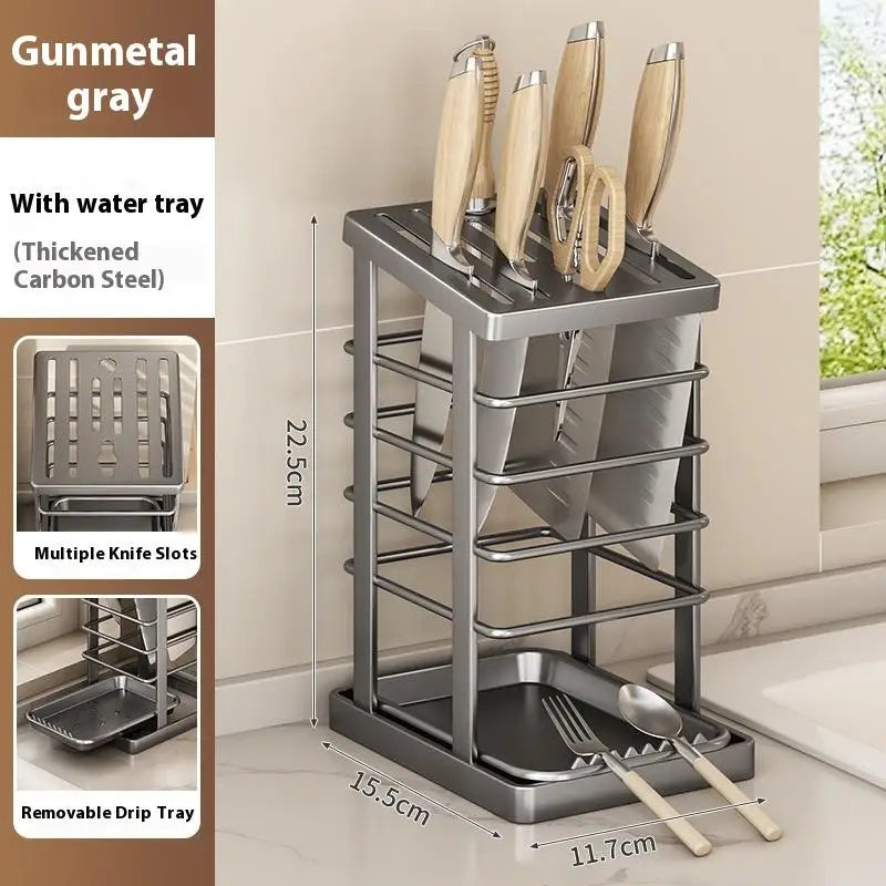 Kitchen Countertop Companion: Multi-function Dish Rack, Knife Holder and Tool Storage with Drain Tray Oasis Select Gray