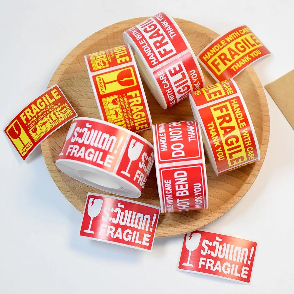 250pcs/roll,Fragile warning label, English copperplate sticker, anti-removal fragile warning label, red warning label Oasis Select