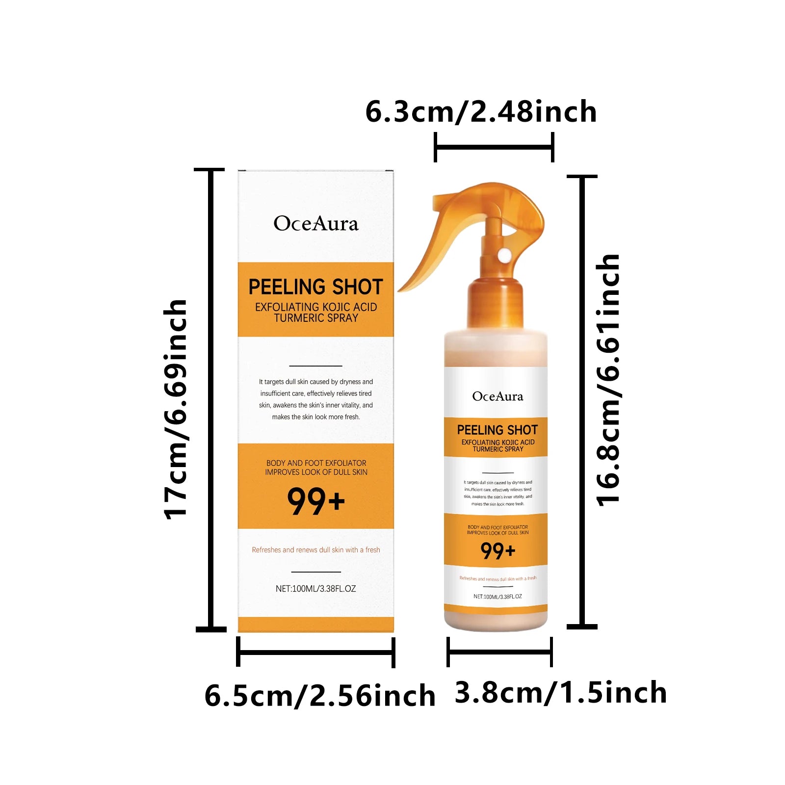 Body Keratin Care Kojic Acid Turmeric Spray Gently Exfoliating Peeling Solution Brightening Hydrating Skin Care All Skin Types Oasis Select 100ml Boxed