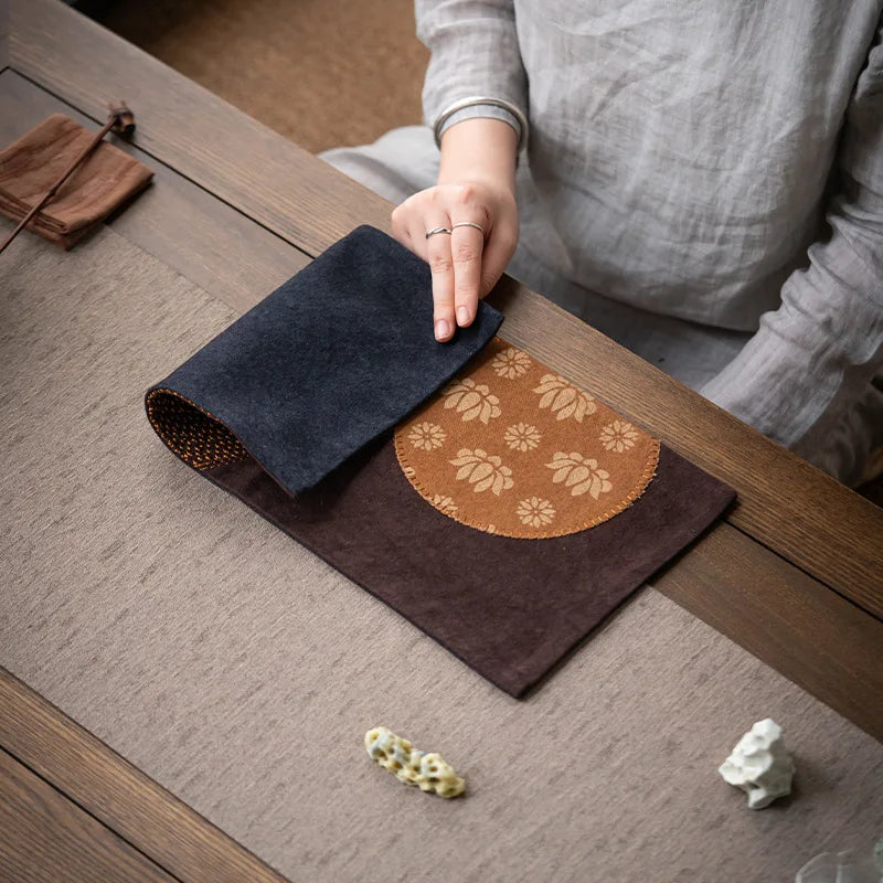 Chinese Tea Ceremony Tie-dye Canvas Dry Foam Mat Tea Tablecloth Mat Tea Room Heat Insulation Mat Table Practical Tea Oasis Select