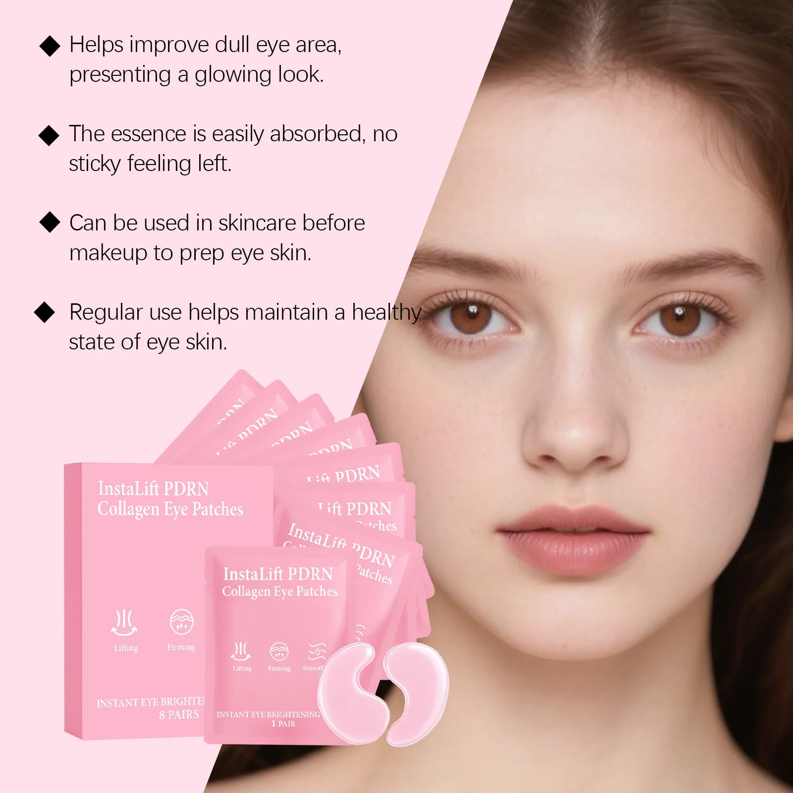 Instalift PDRN Collagen Eye Patches Anti Dark Circles Eye Bags Anti Wrinkles Hydrogel Under Eye Mask with Niacinamide & Caffeine Oasis Select