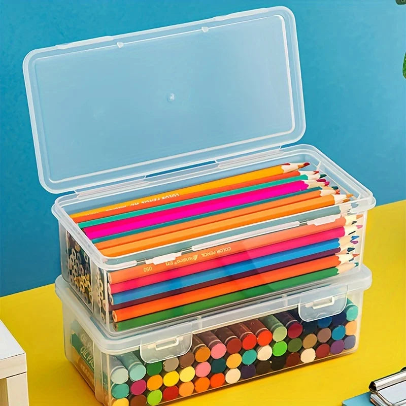 1/2pcs Large Capacity Transparent Plastic Pencil Box, Portable Snap Closure Storage Organizer for Oil Pastels Crayons,Pencil Box Oasis Select