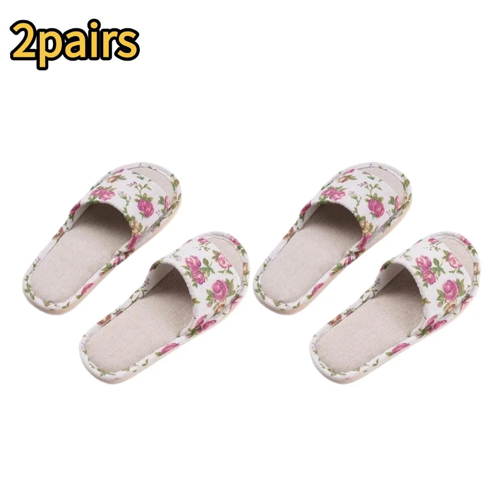 Fashion Floral Slippers Women Casual Comfortable Indoor Home Flat Shoes Anti Slip Sandals Spring Autumn September Essential Oasis Select 2pairs 37-38
