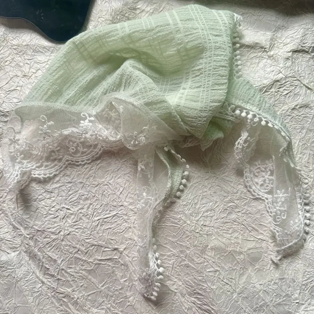 New French Style Triangle Scarf Small Flowers Fabric Turban Bandana Hair Accessories Lace Hair Bands for Spring Summer Oasis Select green