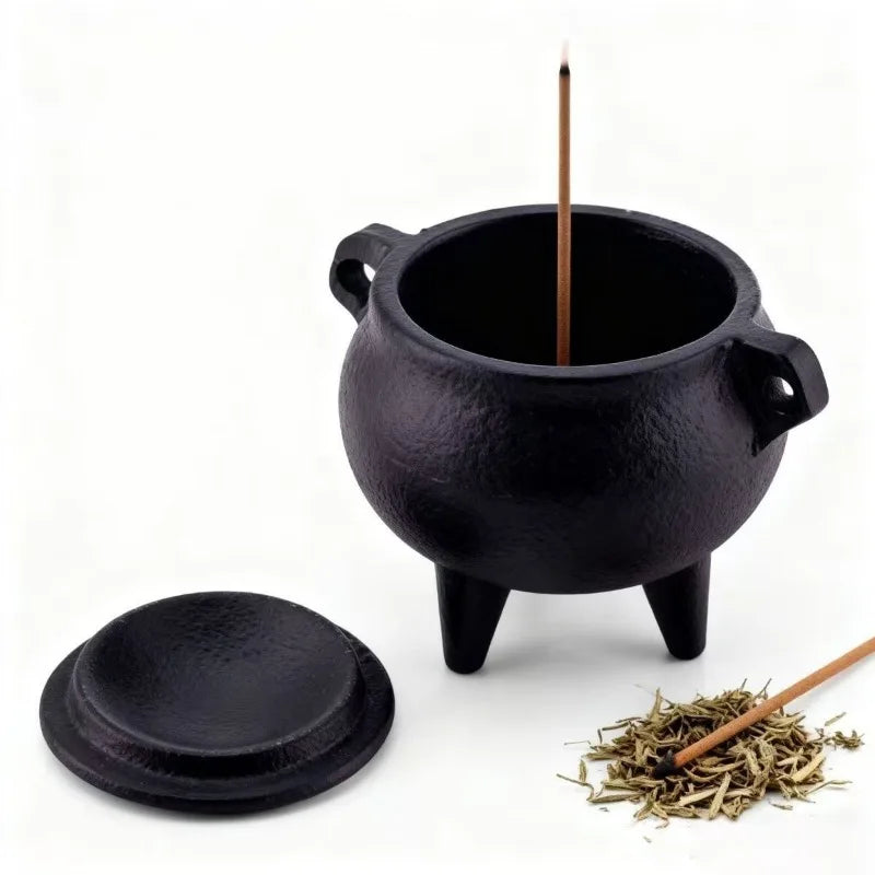 Cast Iron Incense Burner with Lid, Yoga Meditation Purification Incense Burner, Halloween Desktop Decor Ornament, Incense Holder Oasis Select